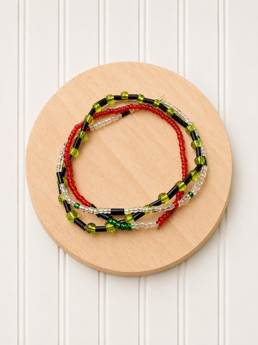 Multicolor Seed Bead Wrap Bracelet - Red, Green, Black, Clear